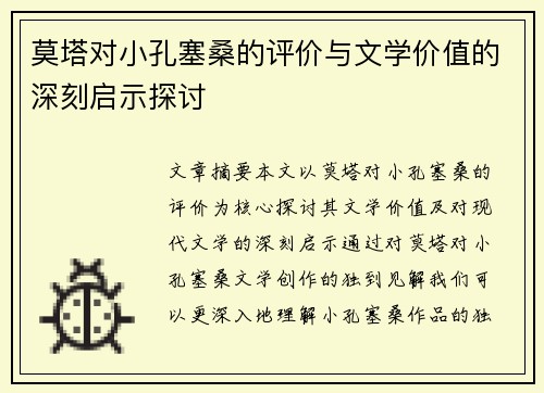 莫塔对小孔塞桑的评价与文学价值的深刻启示探讨